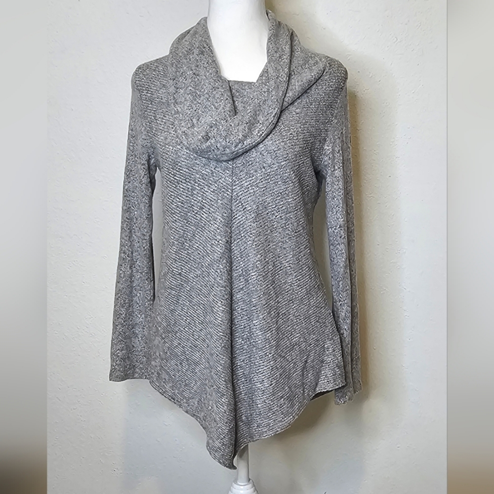 Gray Cowl Neck Sweater with Asymmetrical Hem Size Small